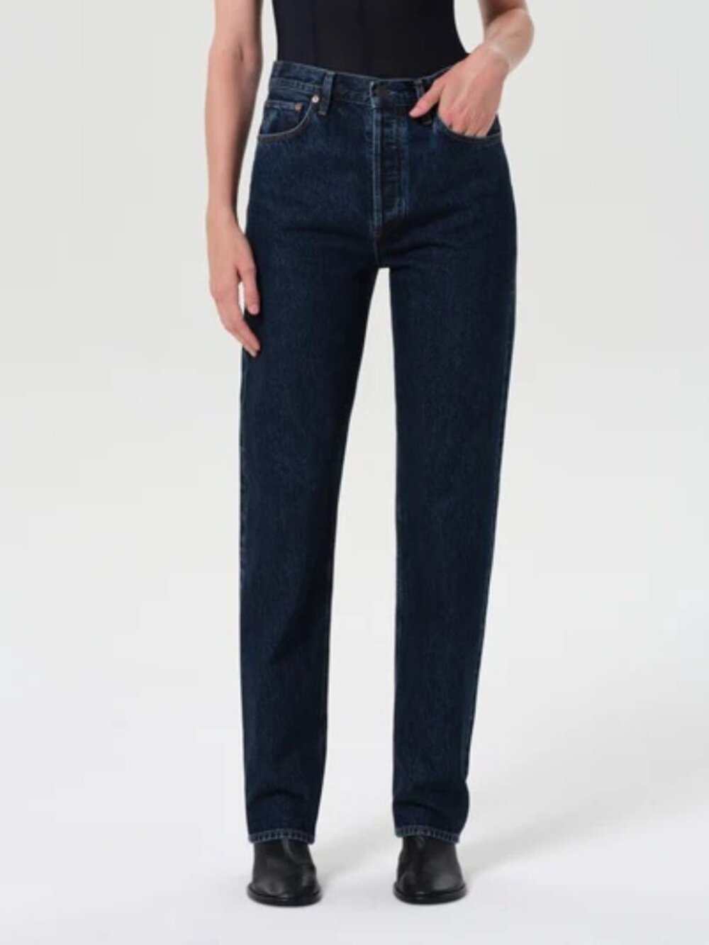 NWOT $238 AGOLDE 90'S PINCH WAIST HIGH RISE STRAIGHT LONG JEANS IN DARK BLUE 27
